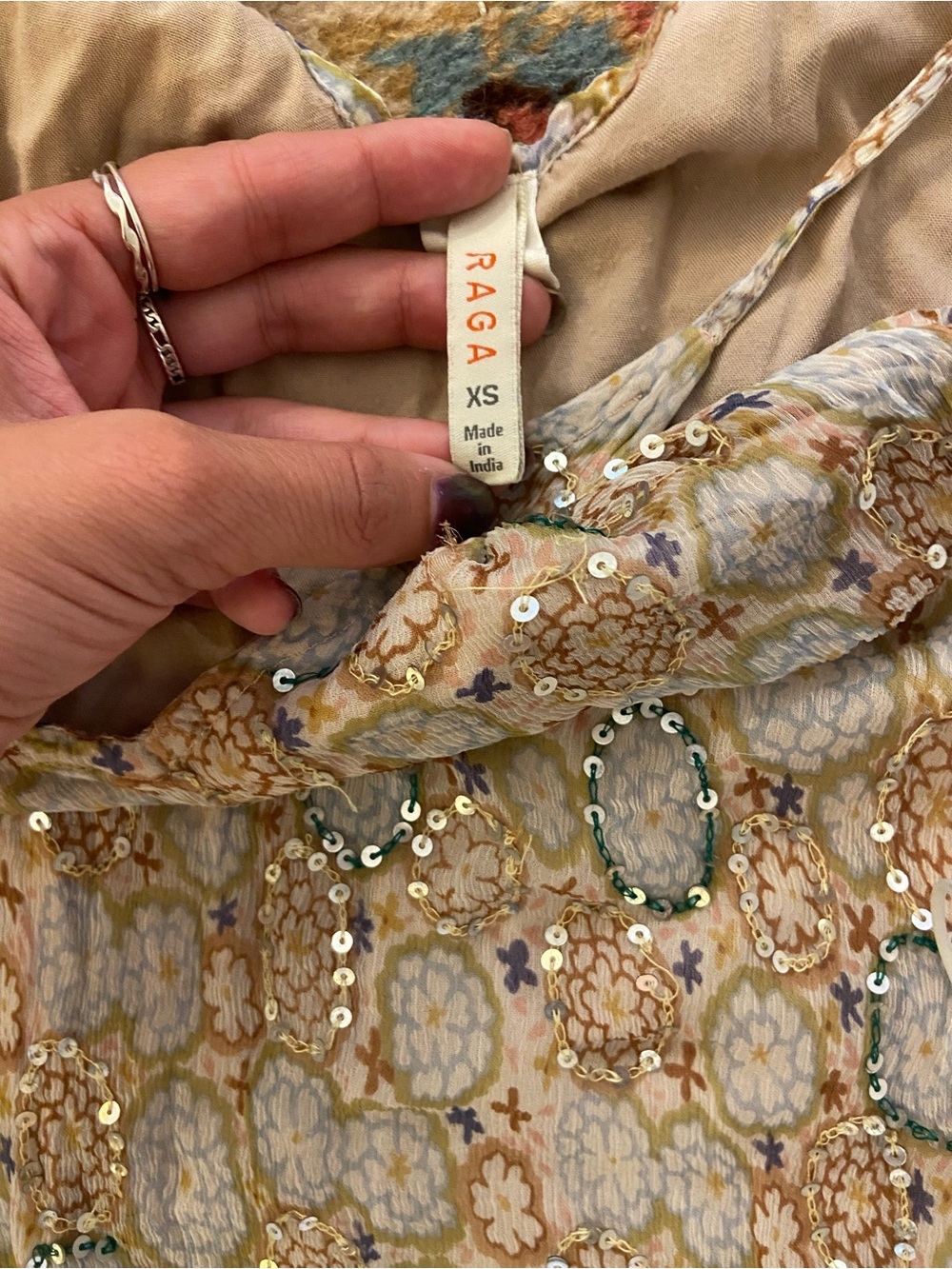 Vintage Raga Beaded Sequin Chiffon Asymmetrical Midi Dress XS - Picture 3 of 10